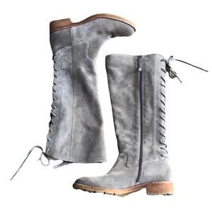 Sofft gray suede leather tall boots lace up back Sz 8